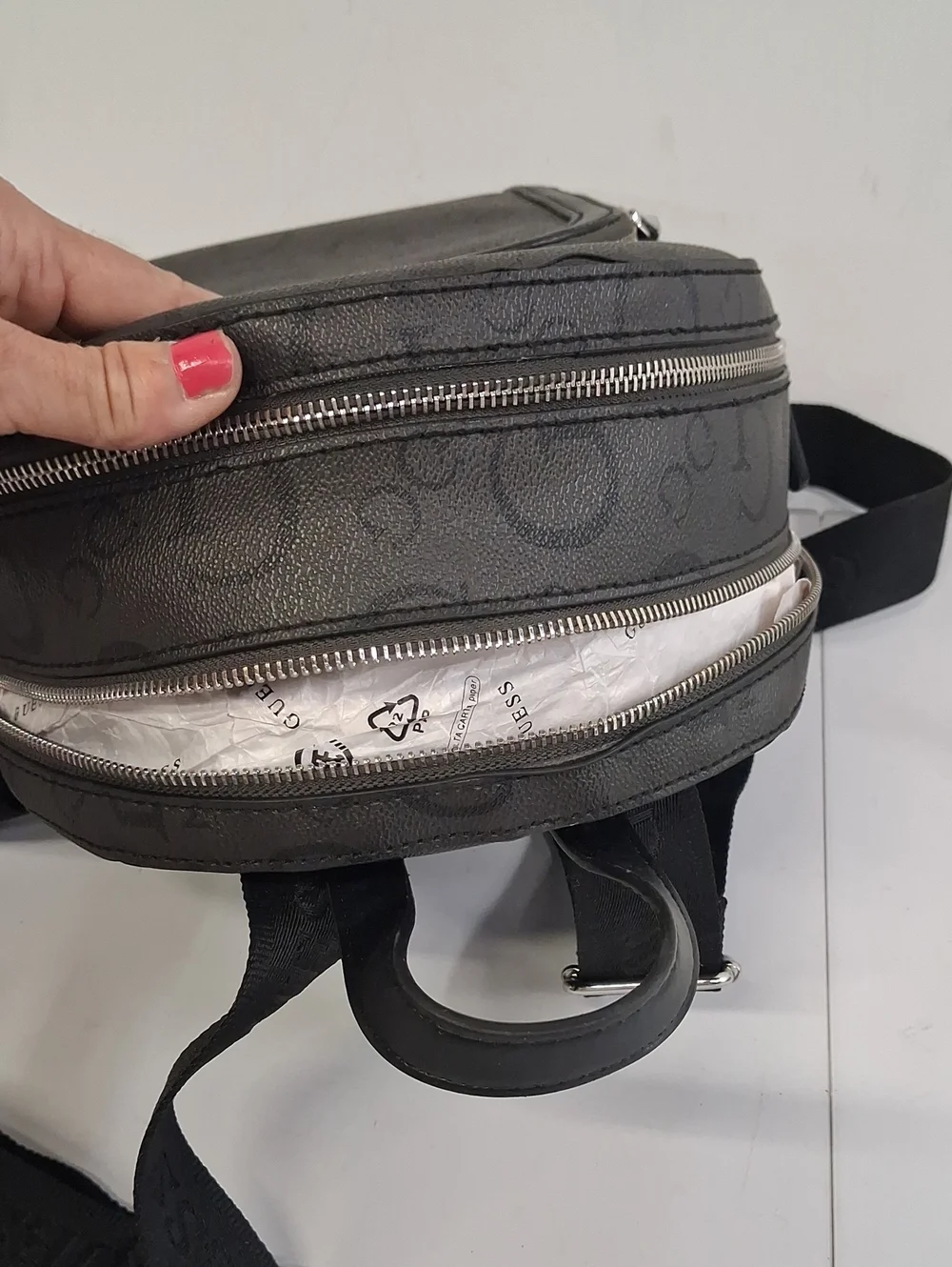 NWT GUESS Coal Saffron Black Logo Mini Backpack with Silver Hardware Unisex